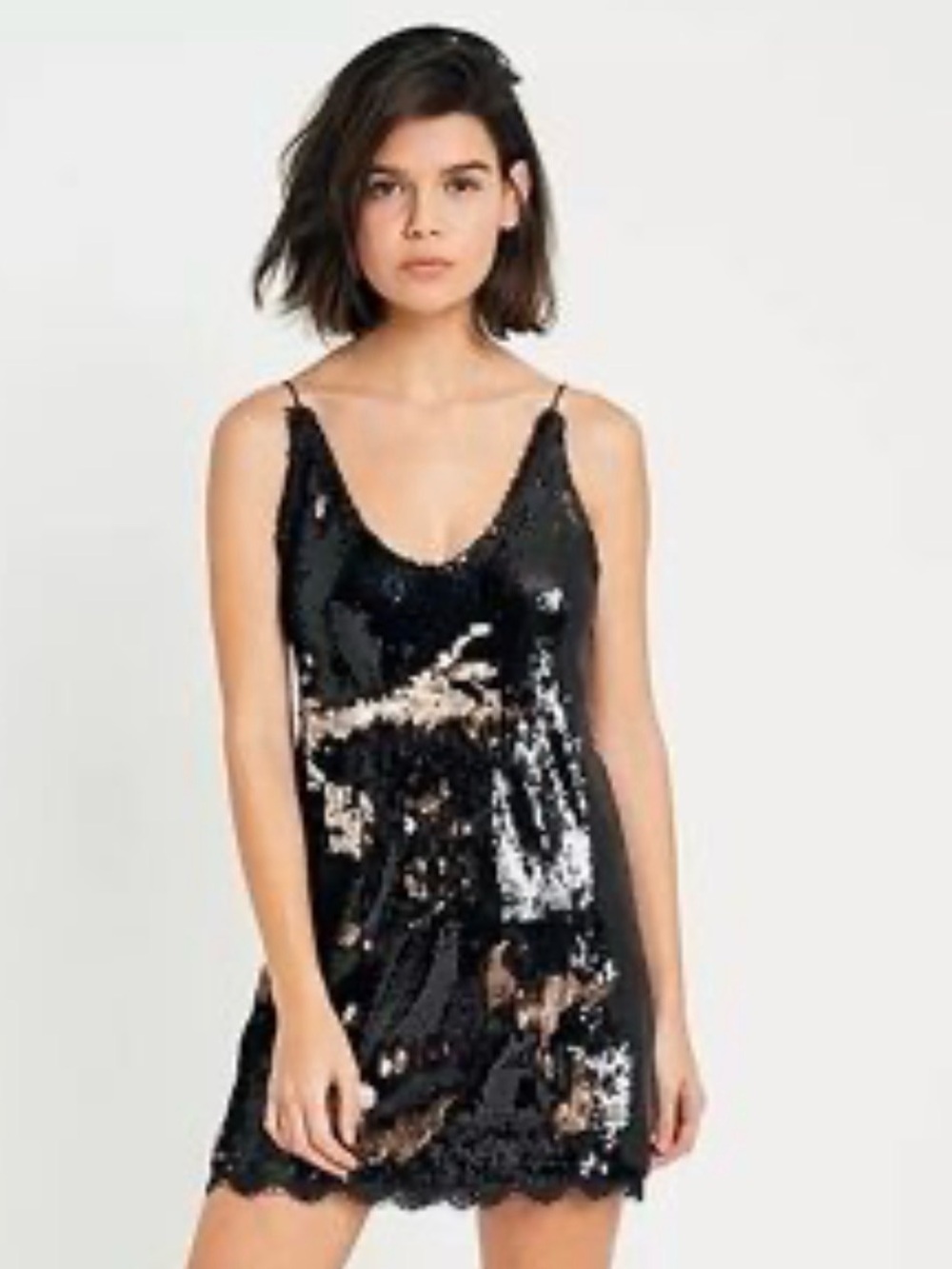Free People Seeing Double Sequin Slip Mini Dress size S Rose Pink Night Comb